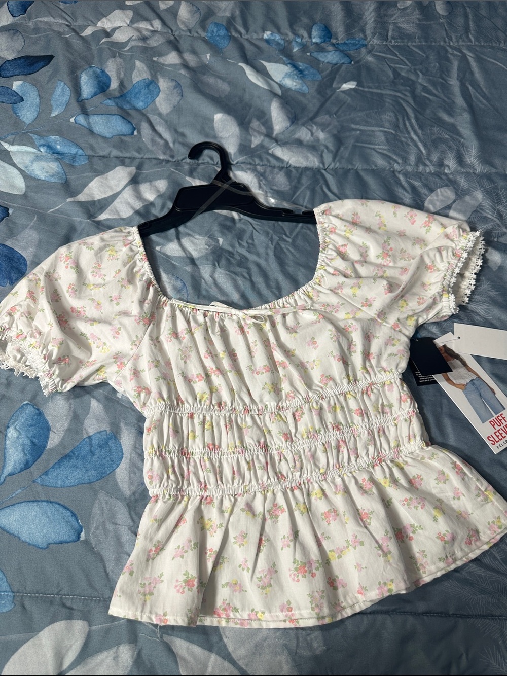 NWTS Celebrity Pink White/Cream Peplum Blouse w/Pink Floral Print Sz S